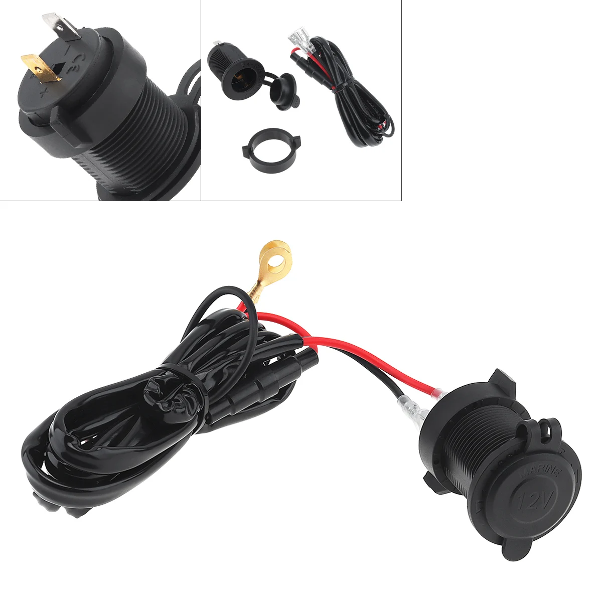 Universal	Motorcycle Chargers Black 12V Waterproof Cigarette Lighter GPS Charging Connector with Insurance Line for Motorcycle cs 007 12v car motorcycle female cigarette lighter power plug socket outlet with 1 5m fuse line wire for gps mp3