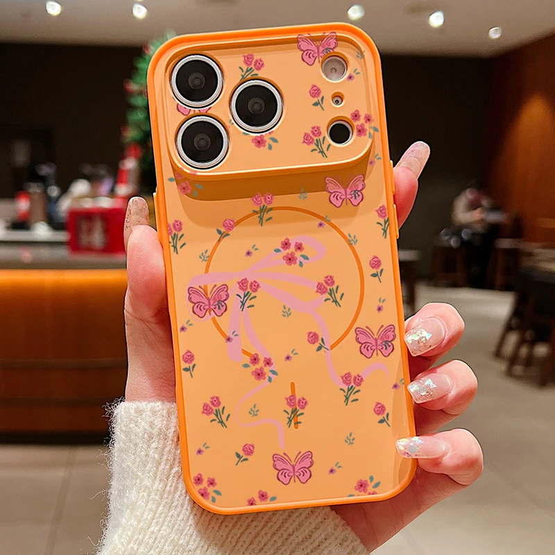 Pink Bow Rose Print Magnetic Phone Case with MagSafe Compatibility - TPU & PC Back Cover