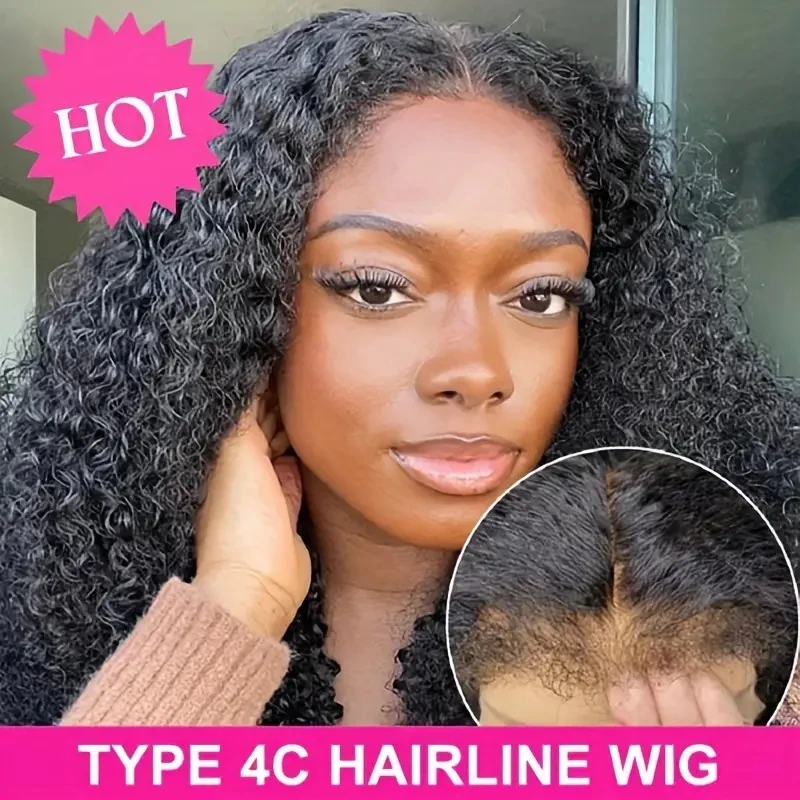 

4C Hairline Edge Kinky Curly 4X4 HD Lace Closure Front Human Hair PrePluck With Curly Baby Hair Brazilian Remy For Black Women