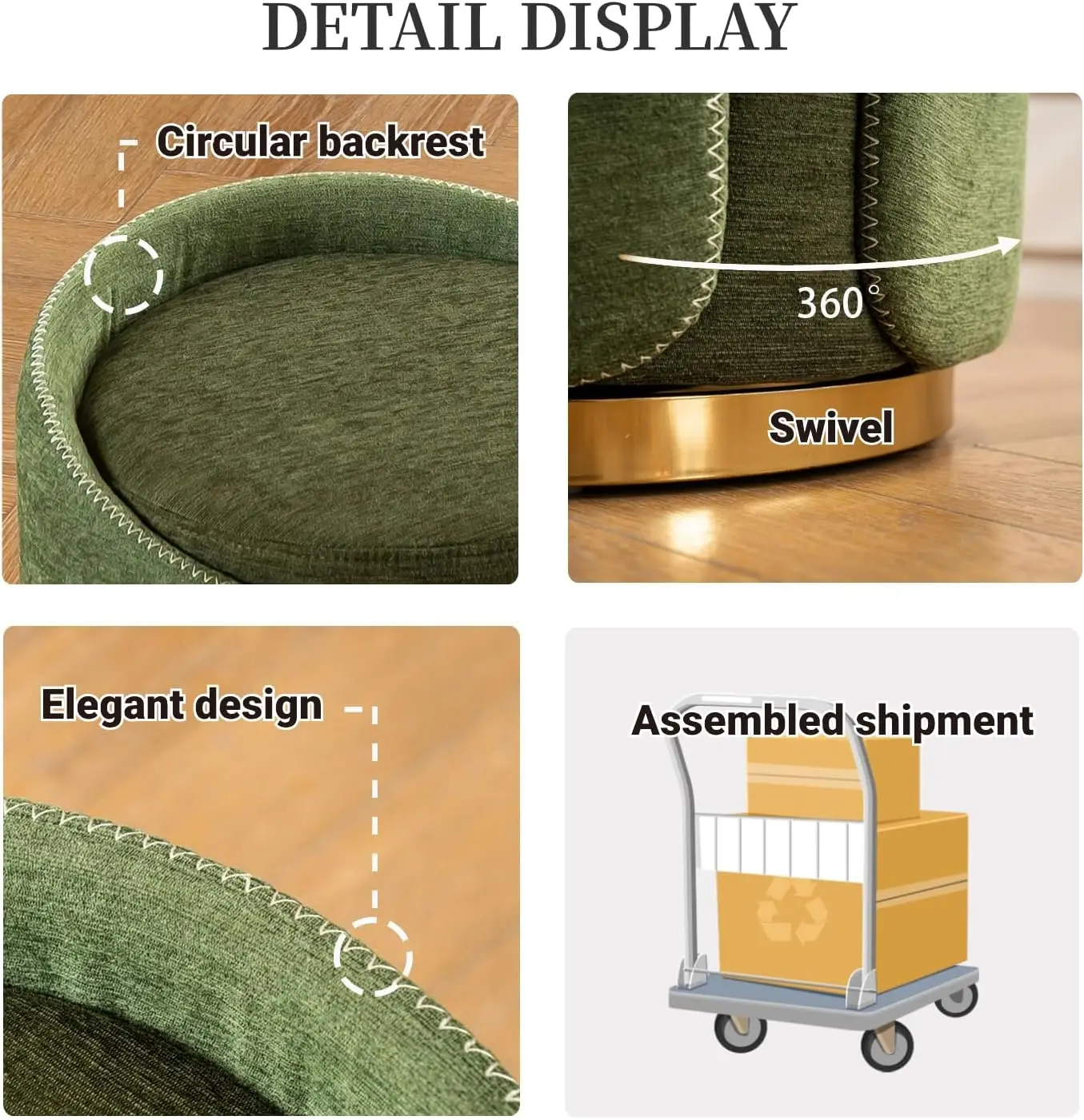 Swivel Vanity Stool with Gold Base Comfy Vanity Chair Modern Round Stool for Makeup Vanity Ottoman Foot Rest