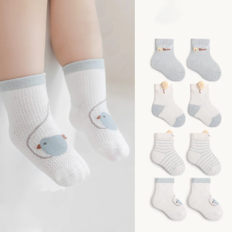 

2023 New Newborn Baby Boys Girls Socks Ultra-Thin Mesh Breathable Infant Children Boneless Loose Mouth Medium Tube Cotton Socks