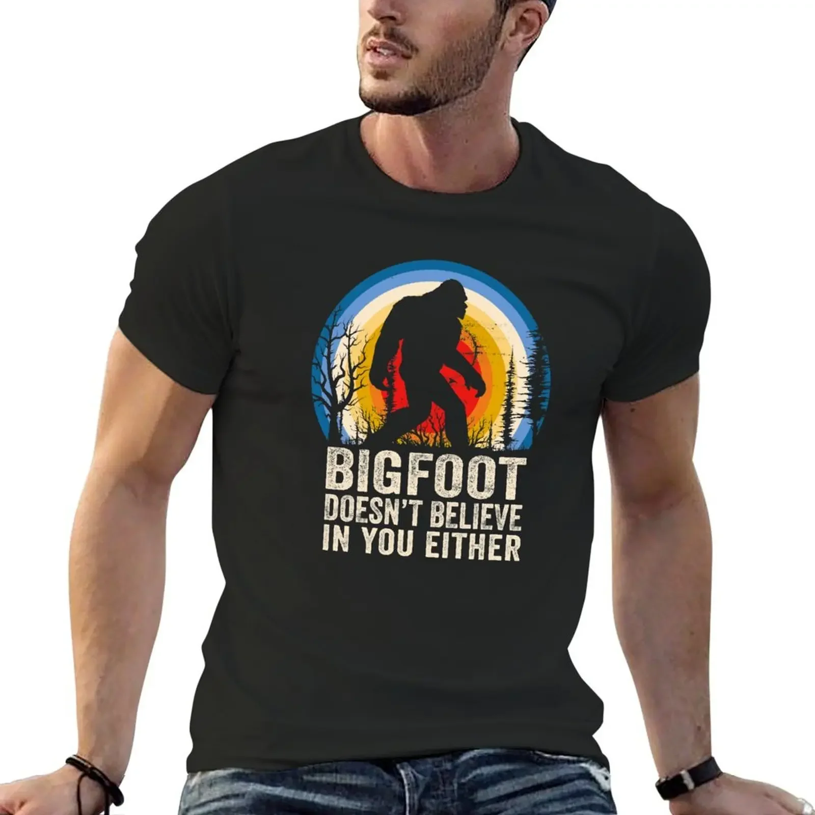 Bigfoot Doesnt Believe in You Either Bigfoot Lover Bigfoot Believer T-shirt Blouse summer tops mens t shirt graphic