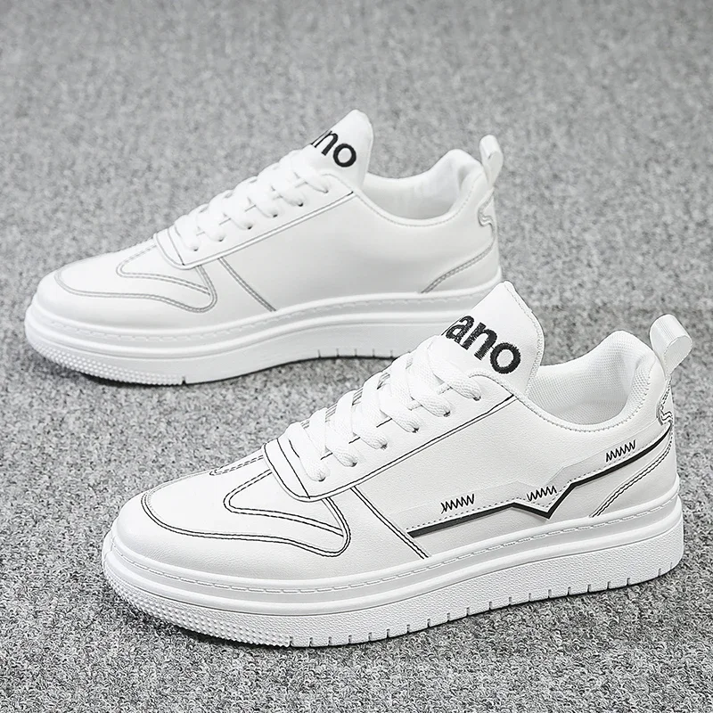 Fashion Spring and Autumn White Men's Flat Shoe Fashion Lace Up Casual Breathable Men's Vulcanized Shoes Outdoor Walking Shoes
