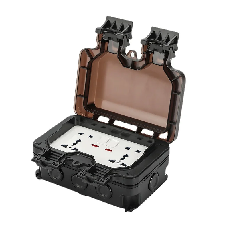 Enchufe Exterior Impermeable IP66, Toma De Corriente Doble Y Persiana De Protección, Regleta De Enchufe De Pared Para Jardín, Toma A Prueba De Polvo Y Viento Con Interruptor, Luz Indicadora