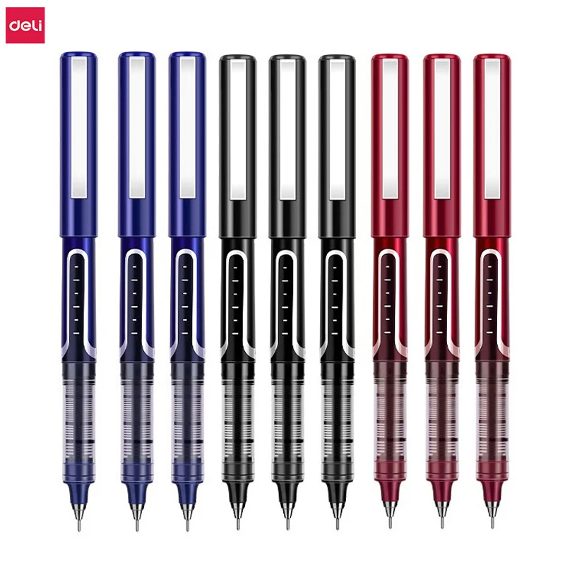Rollerball pens Deli Rollerball Pens 0.5mm Quick-drying Liquid Ink Stick Ballpoint Blue Gel Pens for Writing Note Taking