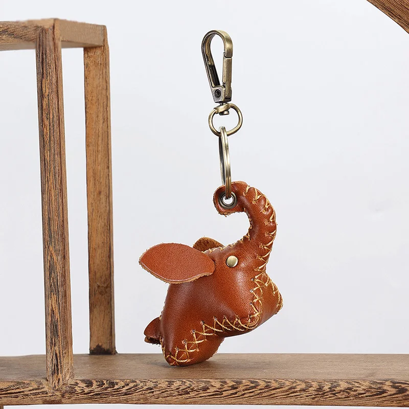 

2023 Cowhide Genuine Leather Pendant Handcrafted Creative Bag Automotive Handmade Accessories Key Chain Cow Elephant Decoration
