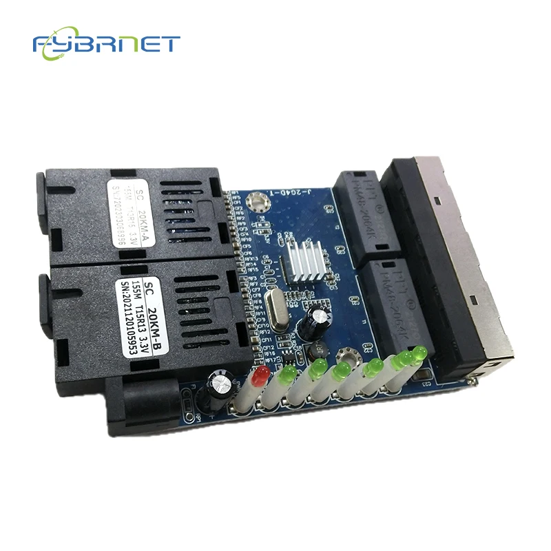 10/100M 20KM PCBA Board Fiber Optic Media Converter 2 Fiber Port 4 RJ45 Port Single Mode simplex SC Optical fast Fiber Switch