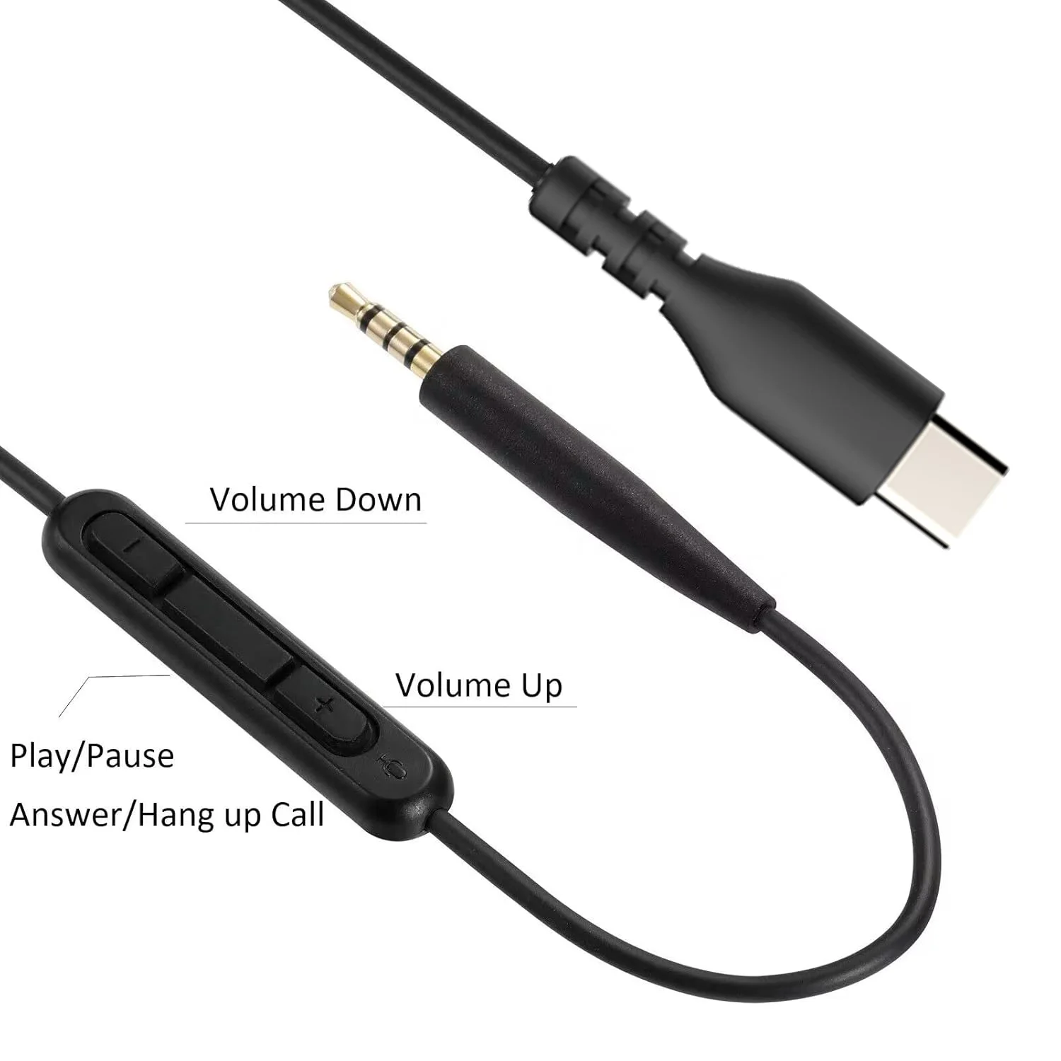 DAC Type C USB C to 2.5mm Audio Cable for Bose QC35 QC45 QC25 Cord Wire With Remote Mic for JBL Live / Tune Series Headphone