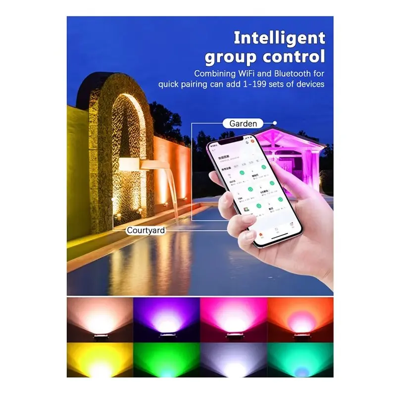 【플래시 딜】가든 파티용 Wifi 100W RGB 투광등 TUYA 스마트 블루투스 앱 음성 제어 야외 조명