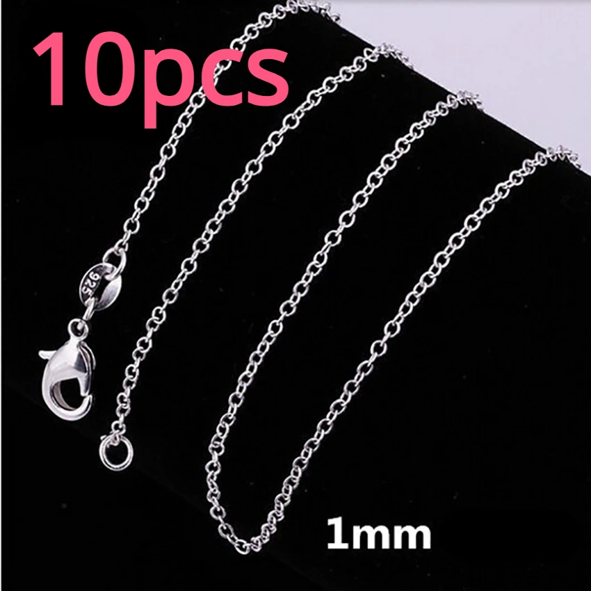 

Wholesale 45-60CM 10PCS 925 sterling silver 1MM circle chain necklace jewelry women wedding fashion Cute for pendant