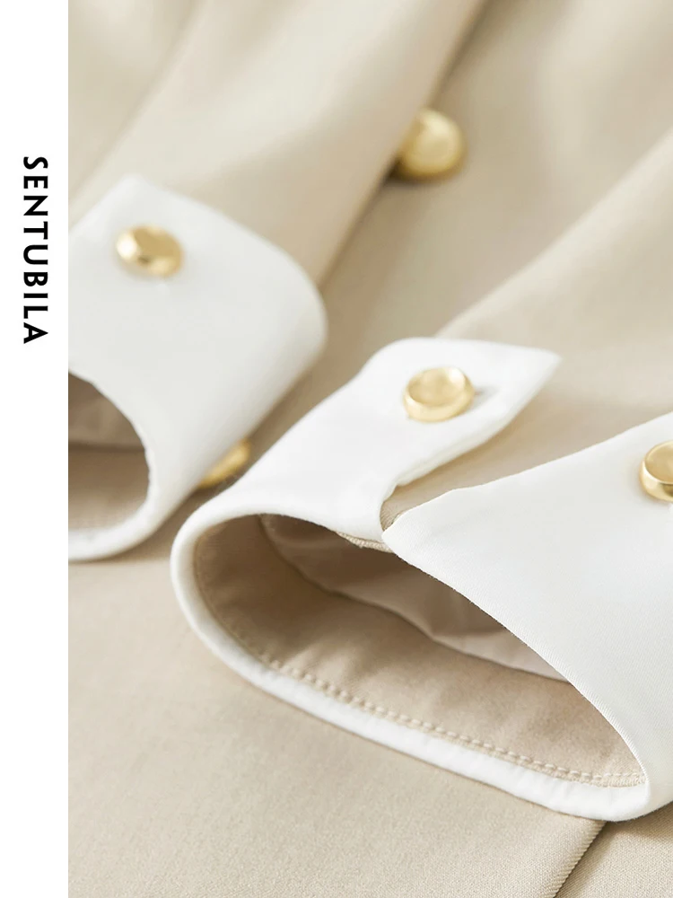 SENTUBILA Straight-cut Blazer for Women 2024 Spring Office Wear Light Khaki Suit Jacket Padded Shoulder Blazers Coat 141X53157