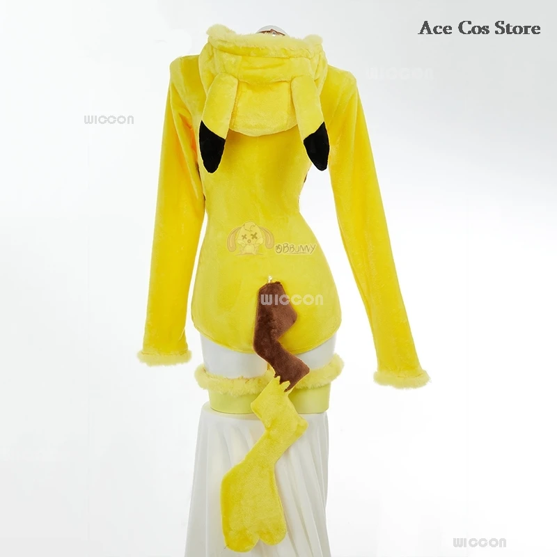 女性ピカチュウ電気黄色マウスコスプレ衣装かわいいハロウィンセクシー