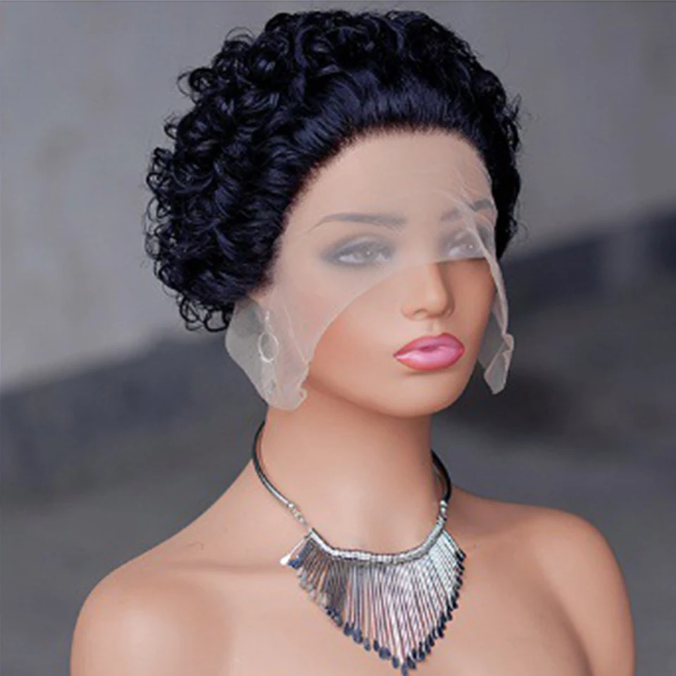 Short pixie curly Cut Wig For Women, 13X1 Front lace closure Pre-Plucked Brazilian Human Hair wig for women