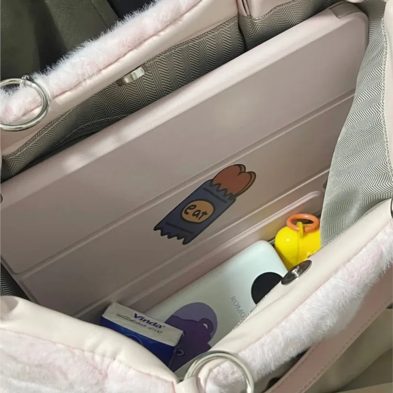 JIAERDI Sweet Cute Heart Tote Bag Women Fluffy Soft Large Capacity Shoulder Bags Ladies Kawaii Minimalist Commute Handbag 2025