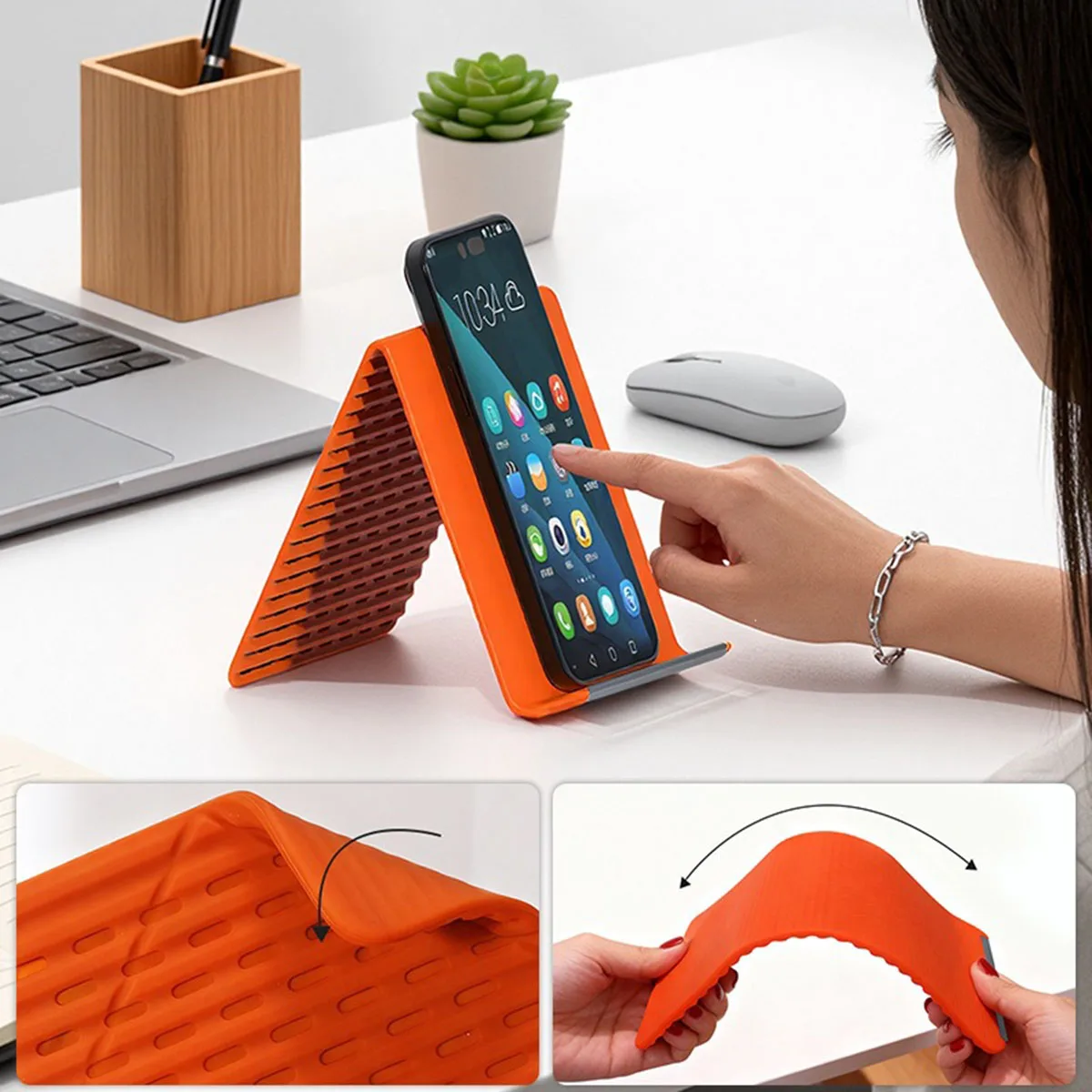 Supporto per Telefono Pieghevole in Silicone, Regolabile a Più Angoli, Compatibile con iPhone, Samsung e Tutti i Cellulari - immagine 5