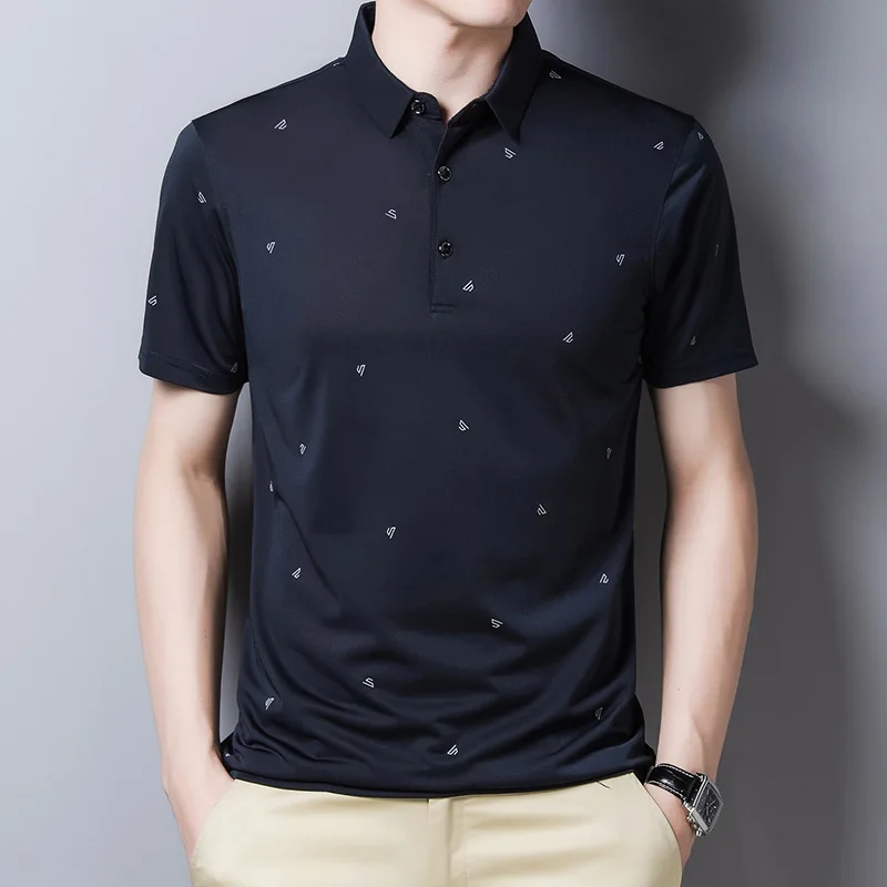 Mlshp Summer Ice Silk Mens Polo Shirts High Quality Short Sleeve Loose Casual Thin Male Tops