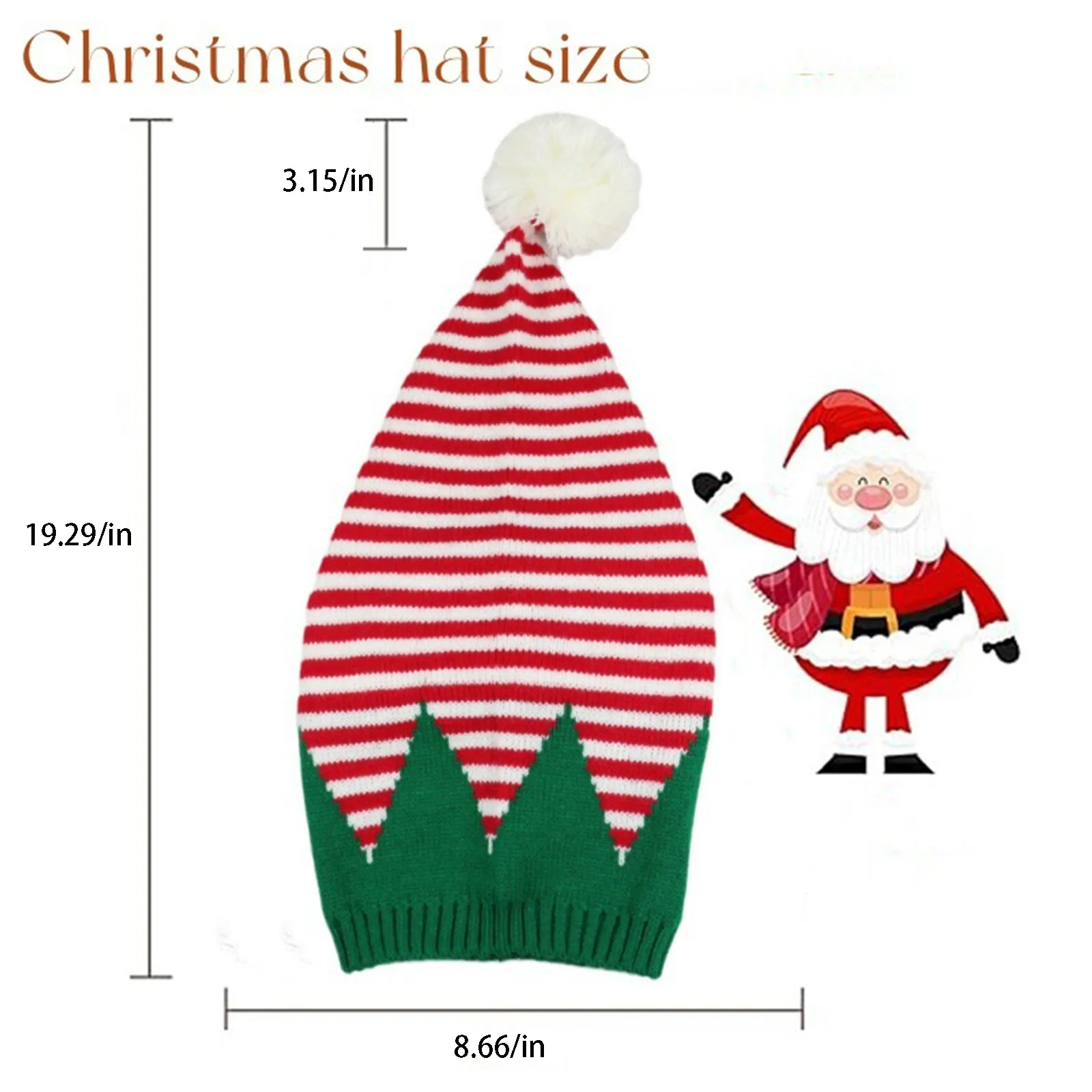 Christmas Elf Santa Beanie - Knitted Red Green Striped Hat