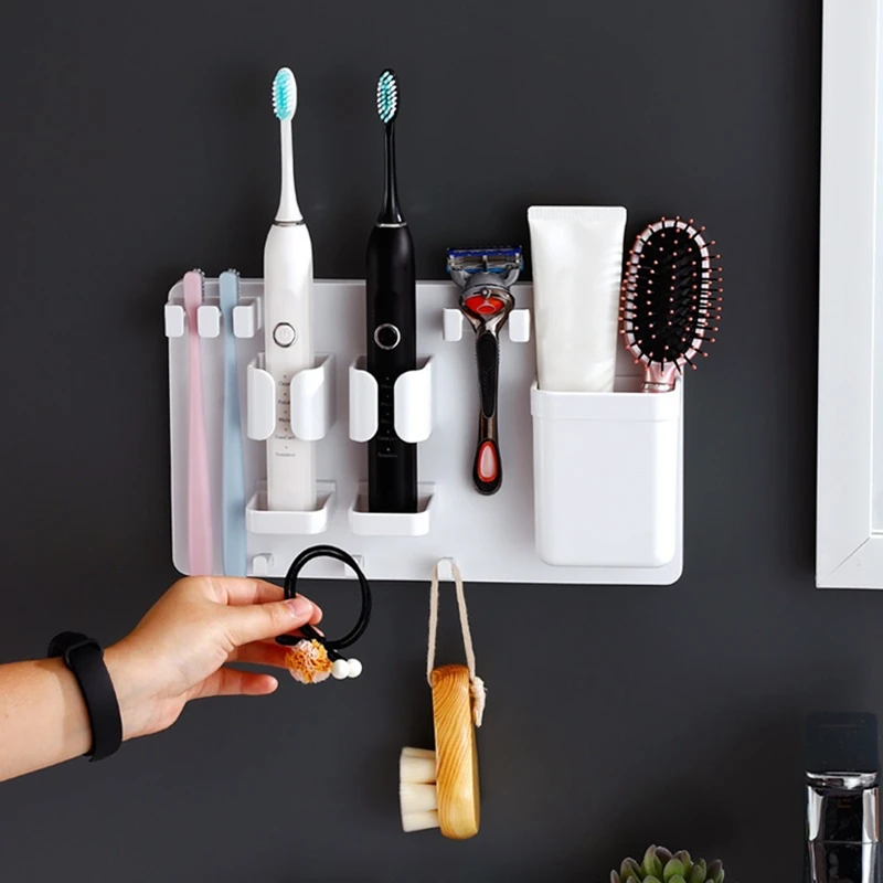 

Toothbrush Holder for Shower Wall Mounted Tooth Brush Organizer-Self Adhesive Hanging Mount for Toothpaste Shaver