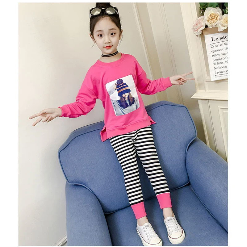 Spring Autumn Girls Clothing Set Full Sleeve Cotton Shirt + Pants 2Pcs Suit For Kids 2-9 Years Children Clothes