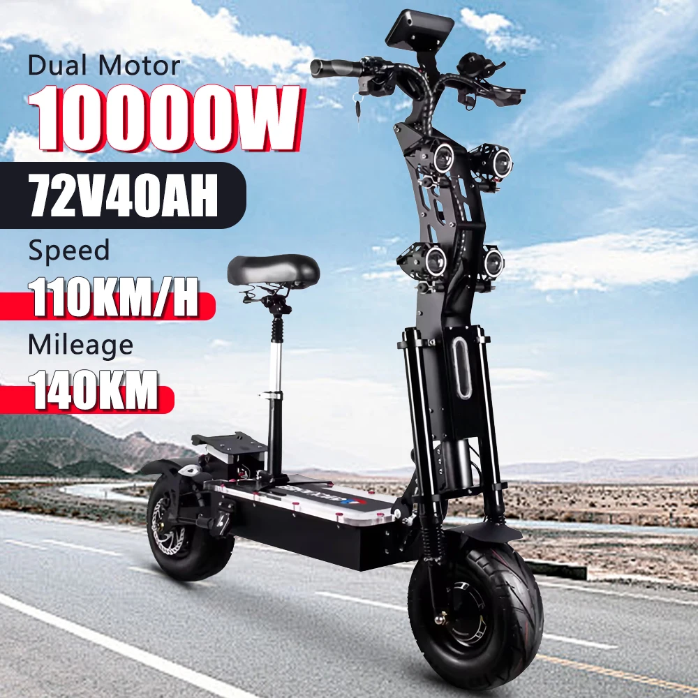 X14 10000W Dual Motor 72v40ah Battery Electric Scooter 14 Inch Tyres Max Speed 130km/h Range 120km Lcd Display Foldable