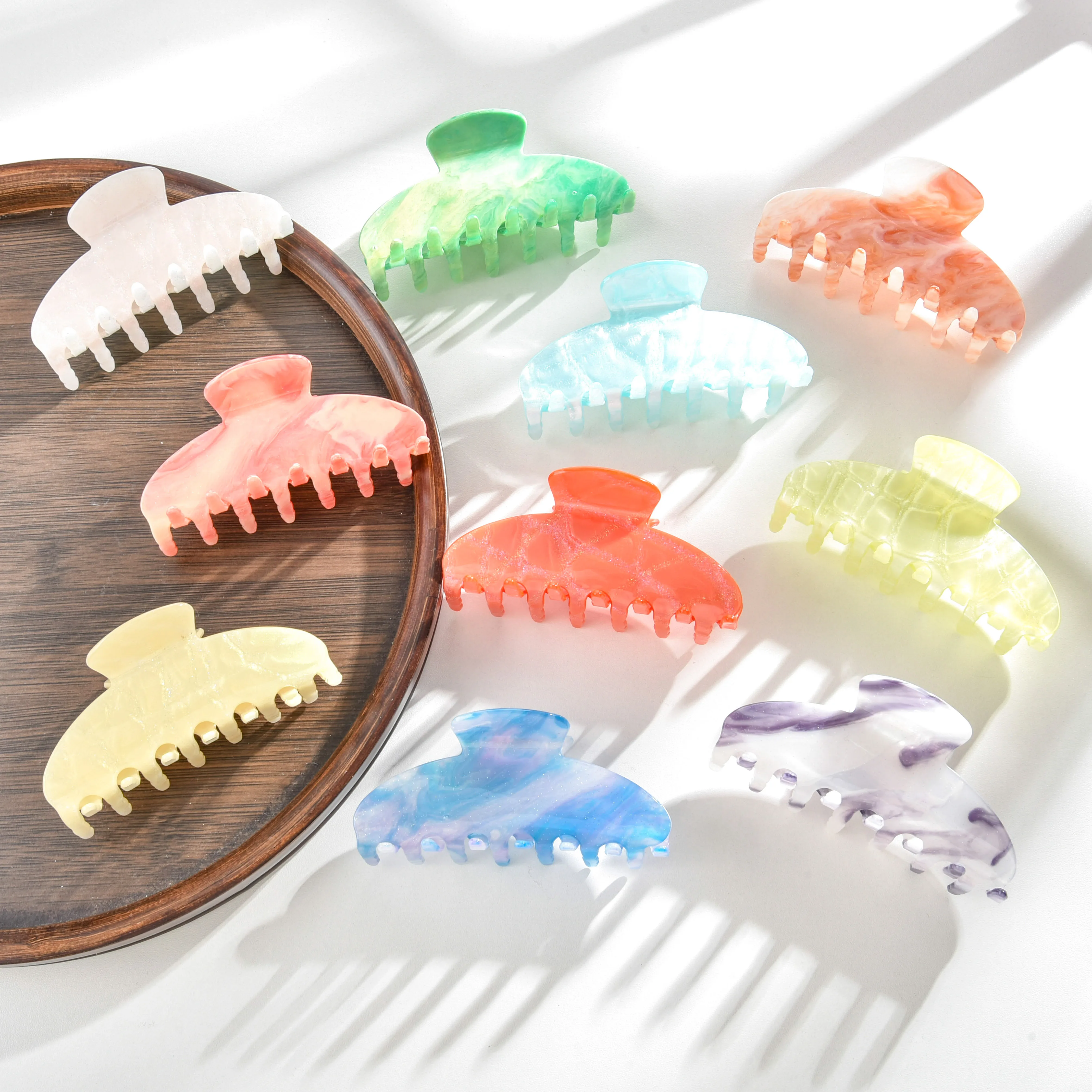 

Muweordy New French Hair Claw Acrylic Claw Clip Stripe Cream Floral Crab Hair Clip Retro Popular Hair Catches for Women Girls