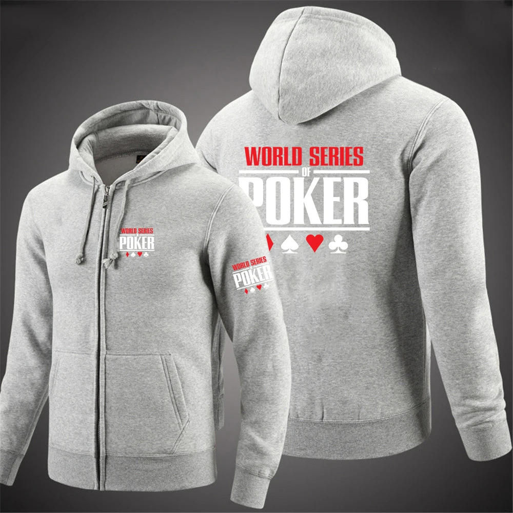 World Series of Poker 2023 men Zipper Hooded Solid Color Long Sleeved Cotton Sweatshirt Fashion all-match Pullover Hip Hop Coat 5