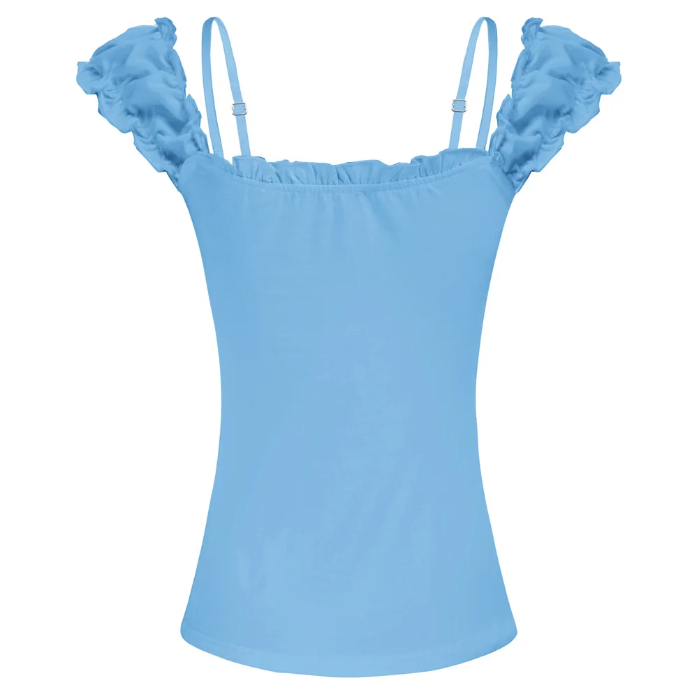 SD Off Shoulder Ruched Bodice Tops Women Renaissance Cotton Blouse Solid Off Shoulder Ruched Bust Cami Cute Y2K Trendy Tops A30