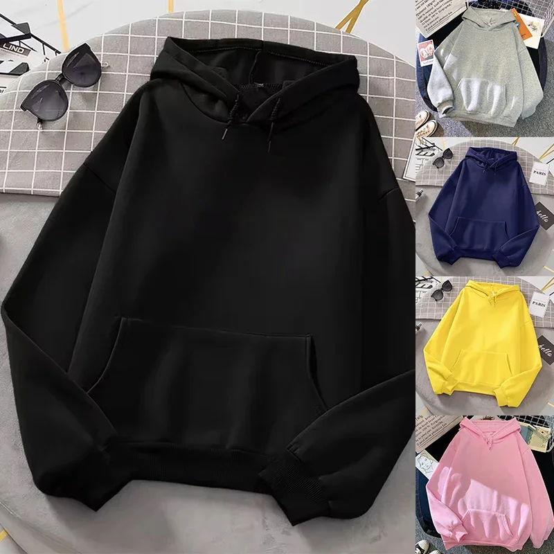 2025 heißer Verkauf Frau reine Farbe Hoodie städtische lässige Mode Kapuzenpullover ganzjährig weiblicher Trend sportlicher Pullover Streetwear