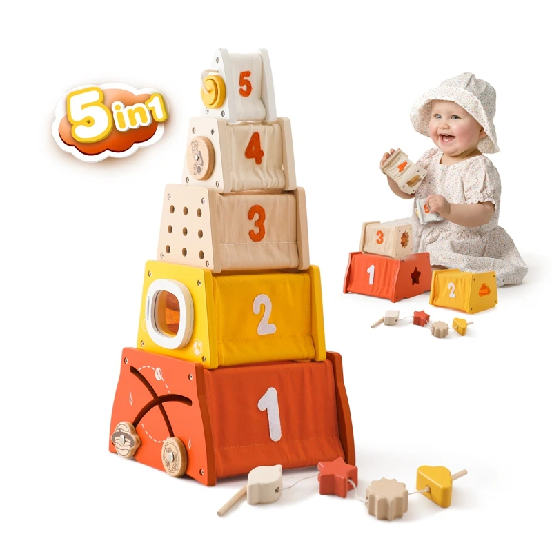 

Baby Wooden Montessori Toys Rocket Building Blocks 5 Storey Stacking Puzzle Game Baby Wooden Early Education Toys Child Gift