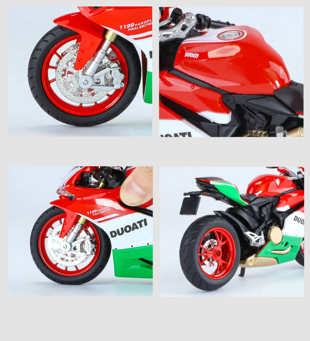Assembled 1:12 Scale Duceti 1199 Alloy Die Cast Motorcycle Models Toys Metal Street  Sports Sound Light Children Christmas Gifts 6