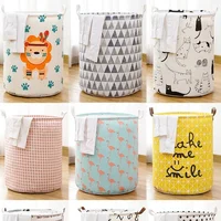 Bedroom Hamper Household  Clothes Bucket Clothes Storage Basket  Foldable Clothes Round Cotton Linen Basket Clothes Toy Storage 1