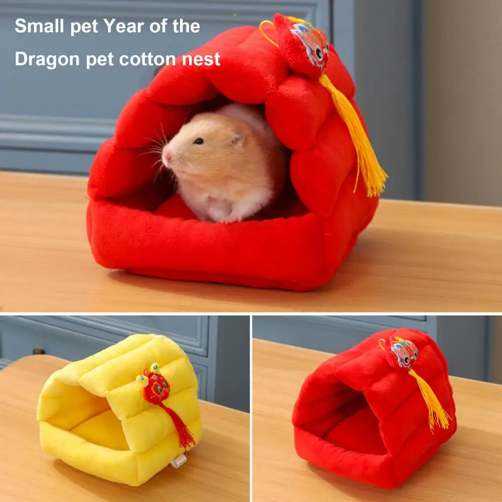 

Small Bed Plush Cartoon Dragon Pendant Winter Hamster Nest for Small Cozy Resistant Sleeping Bed for Rabbit Squirrel Parrot Bird