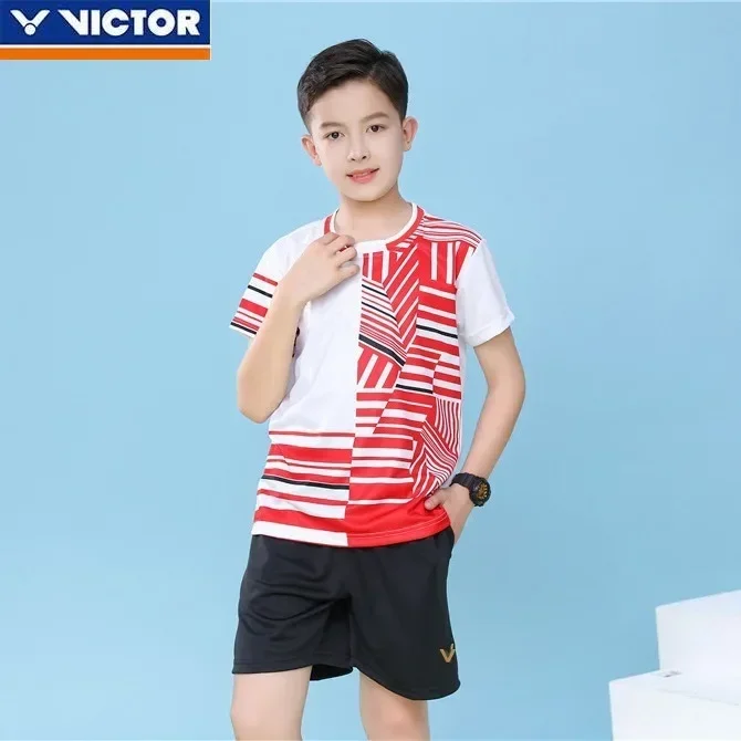 Victor Children's Badminton Suit Sportswear Boys and Girls Top Short Sleeve Competition Suit Elementary School Team Clothing