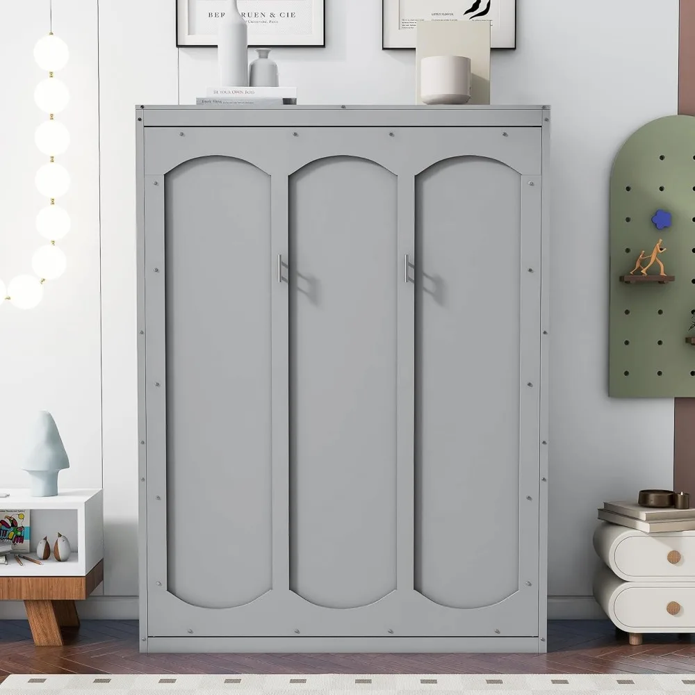 Full Size Murphy Bed Wall Bed Cabinet with Storage Shelves, Space-Saving for Multipurpose Guest Room or Home Office, Gray 3