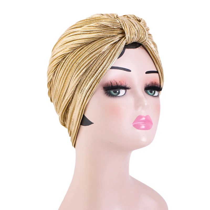 Neue Frauen Muslimischen Indischen Turban Chemo Kappe Bandana Hijab Haarausfall Hut Plissee Glitter Glänzende Mützen Motorhaube Turbante Mujer – Detail 9