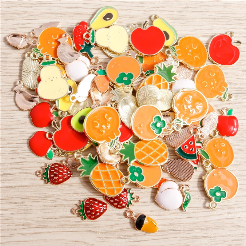 Set of 10 Colorful Fruit Enamel Charms for Handmade Jewelry Crafting