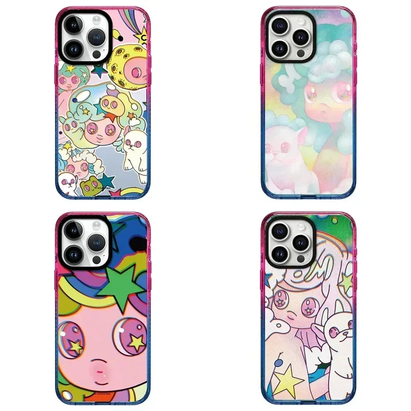 

2.0 Acrylic Colorful Border Cartoon Cute Big Eyes Girl iPhone 11 12 13 14 15 Pro Max Case - Protective iPhone Case