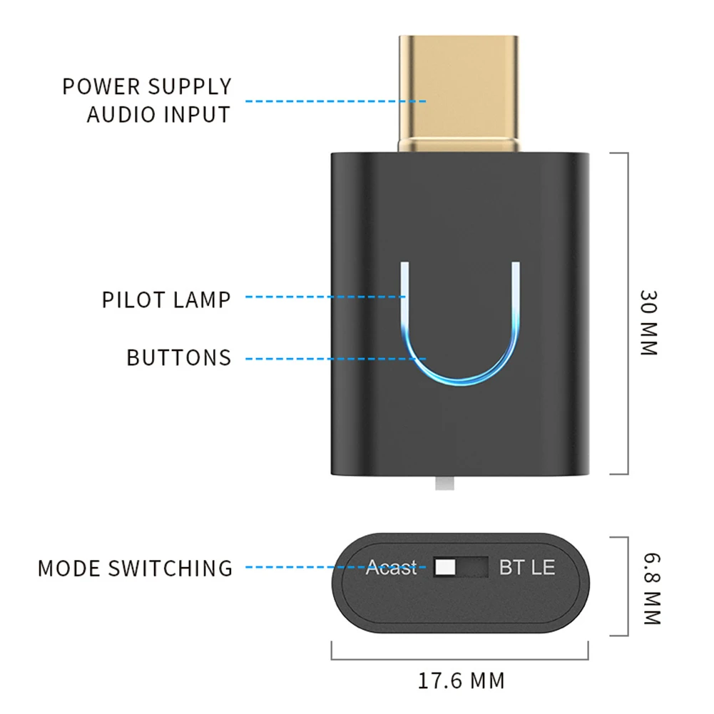 Audio Transmitter Bluetooth-Compatible 5.4 USB C Type-C BT 5.4 Transmitter with Auracast Audio Dongle Adapter for PC TV PS 4/5