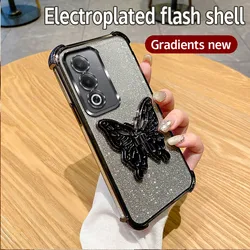 Funda para teléfono con diseño de mariposa a prueba de golpes y plating de brillo con soporte 6D