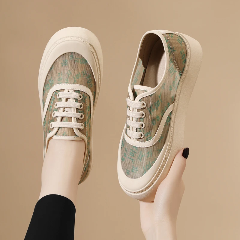 AUTUSPIN 4cm High Brand Women Sneakers Summer Breathable Comfy Ladies Mesh Shoes Outdoor Streetlish Flat Platform Canvas Sneaker