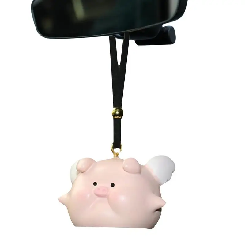 

Swinging Car Ornament Pig Car Rearview Mirror Ornament Cute Animal Pendant With Angel Wing For Tree Decor Door Handle Window