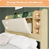 Bed Frame Full Size 4 Storage Drawers,Upholstered Bed Frame 47.2" Bookcase Headboard,Charging Station/No Box Spring Needed/Maple 5