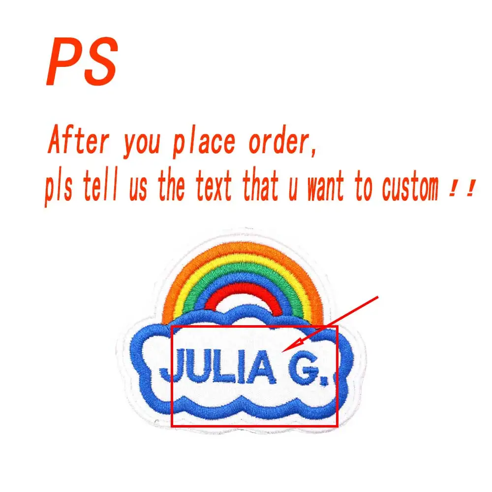 Rainbow Name Embroidered Patches Iron on Hook Backing