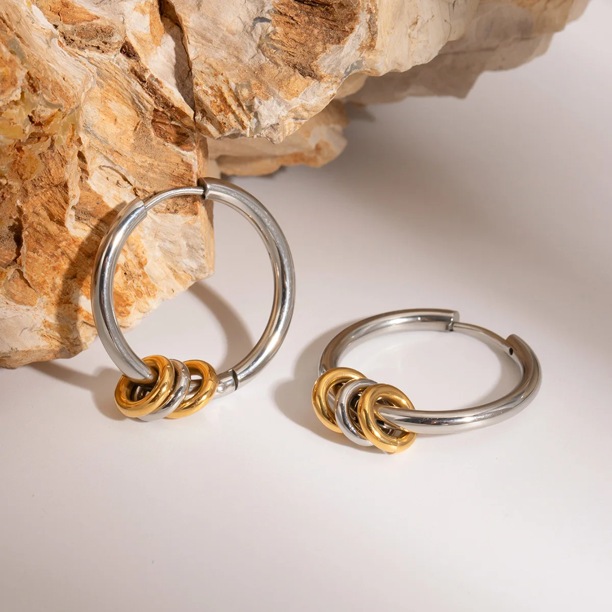 316 Stainless Steel Slender Big Round Double Color Hoop Earrings Mix Color Tiny Circle Pendant Statement Huggie Earring Bijoux