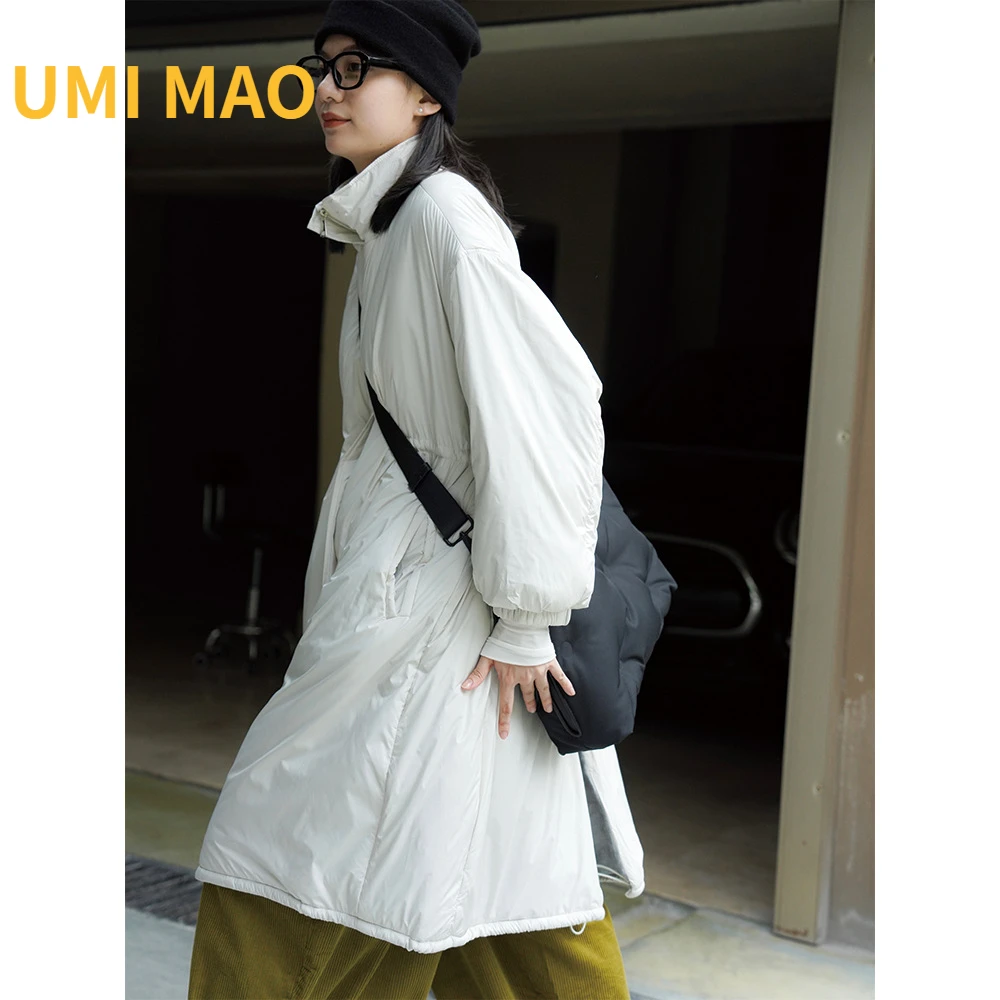 

UMI MAO Winter New Plus Velvet Vertical Collar Cotton-padded Jacket Zipper Loose Show Thin Windproof Warm Long Coat Female
