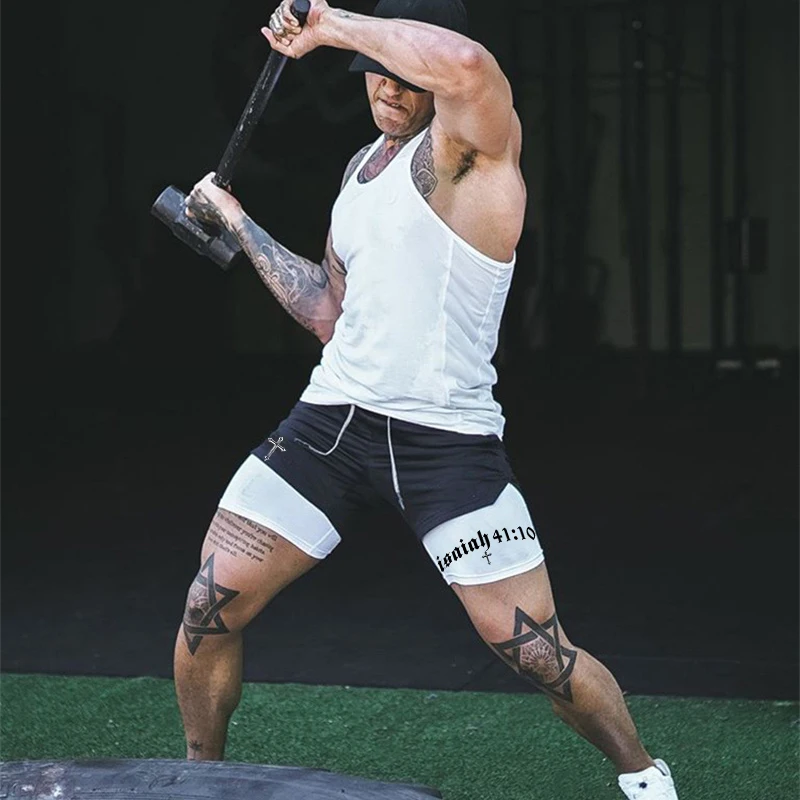 Cross Bible Graphic 2 in 1 Athletic Shorts for Men Christian