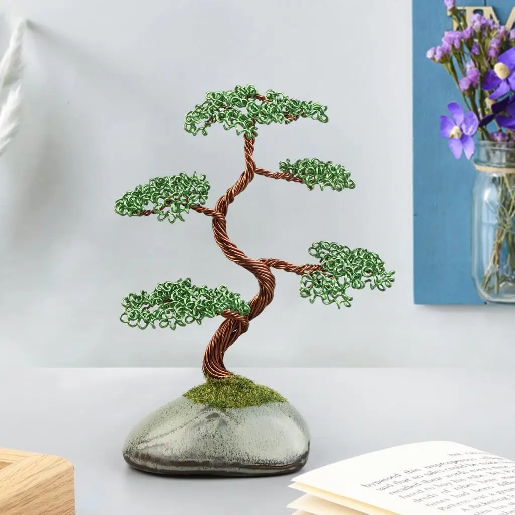 Handcraft Aluminum Wire Bonsai Tree With Ceramics Base Artificial Money Tree For Feng Shui Home Decor Desktop Ornaments