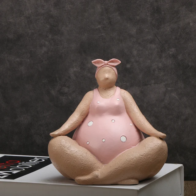 Charmante Sculpture de Yoga Fat Lady, décor nordique de luxe moderne, Statue d'art d'empowering pour bibliothèque, armoire à vin et entrée, 1 pièce 6