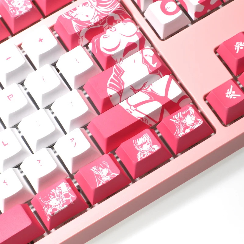 Desenhos Animados Anime Gaming Key Caps Pbt Dye Subbed Keycaps Pink Cherry Profile ow D.va Dva Keycap para Layout Ansi 108 Chaves - Imagem 3