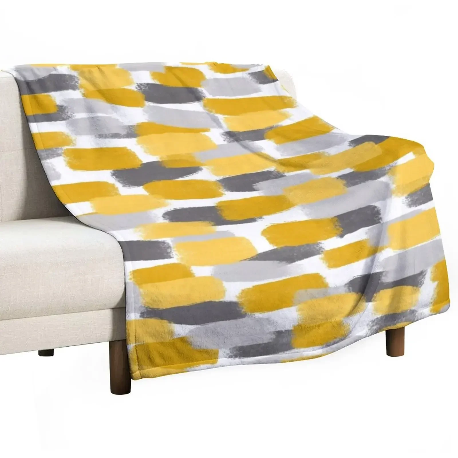 

Grey and Mustard Yellow Paint Brush Effect Throw Blanket Fluffy Softs Summer Blankets
